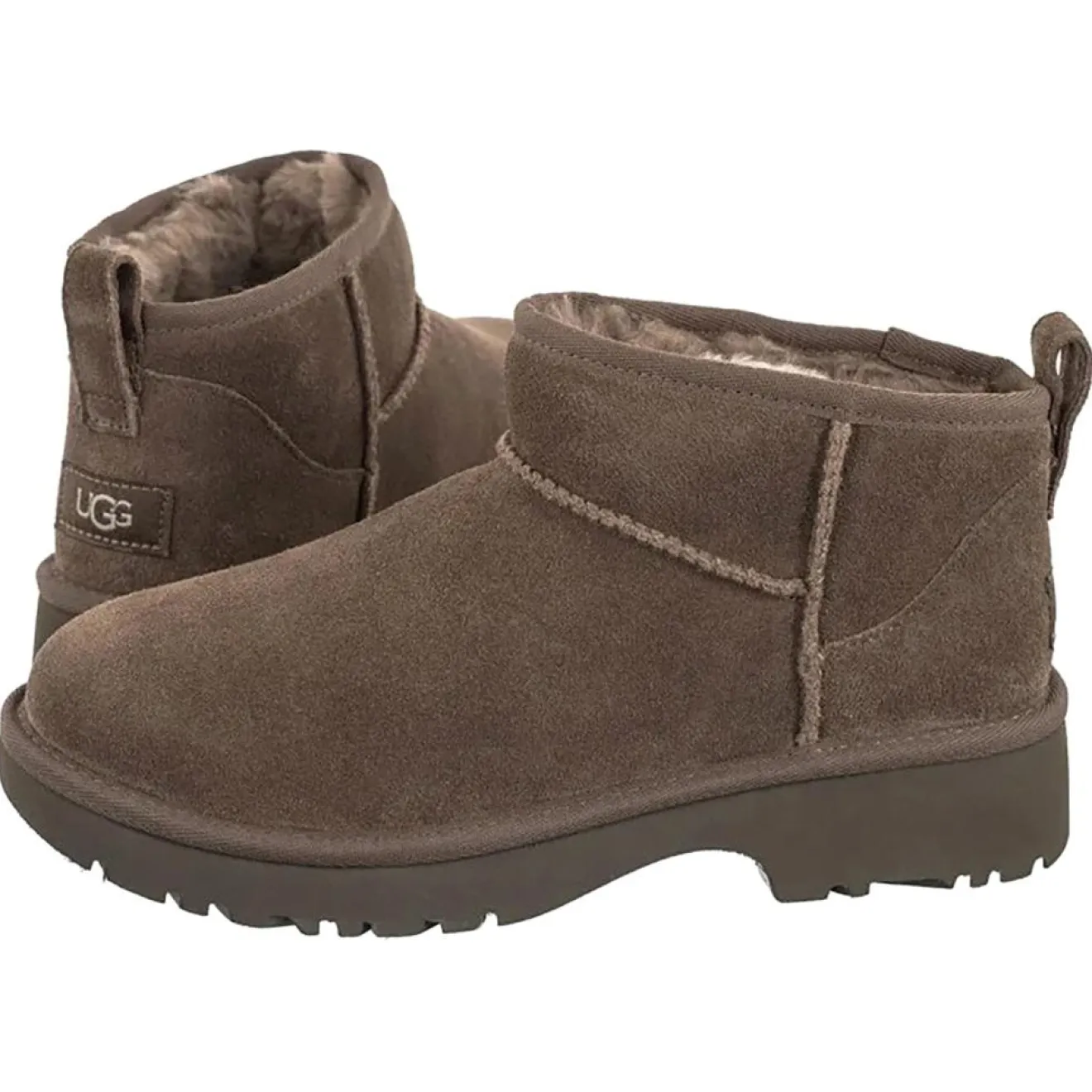Sale Ugg Bottes en Velours de Cuir Ultra Mini New Heights marron
