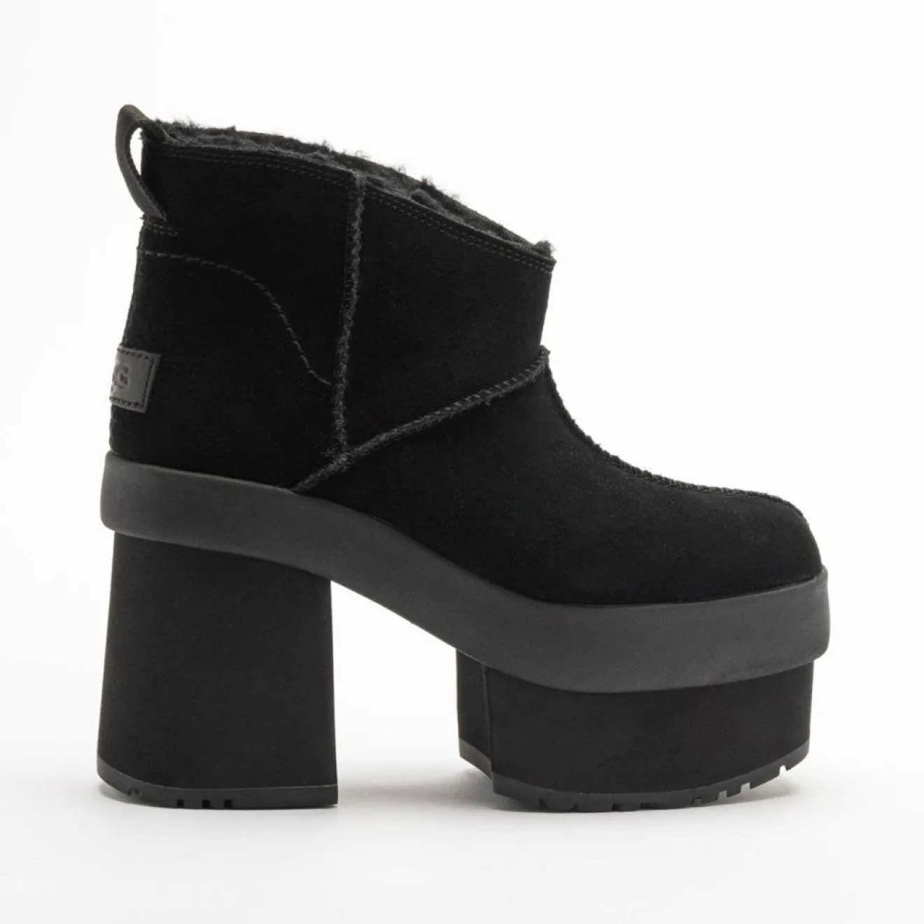 Femme Ugg Bottes en Velours de Cuir New Heights Platform Mini noires - Talon 11,4 cm