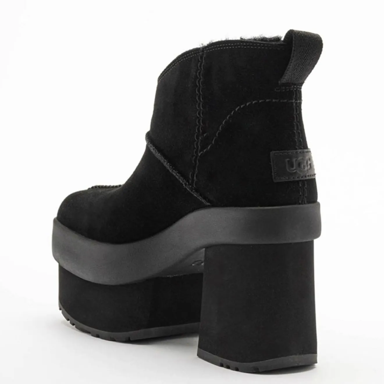 Femme Ugg Bottes en Velours de Cuir New Heights Platform Mini noires - Talon 11,4 cm