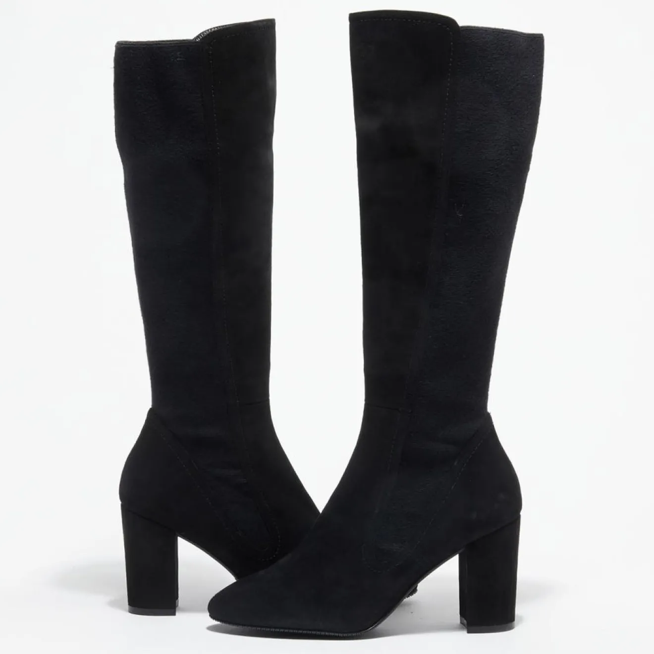 Stuart Weitzman Bottes en Velours de Cuir & Textile Livia noires - Talon 8,5 cm