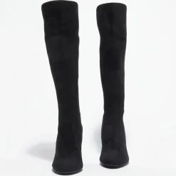 Stuart Weitzman Bottes en Velours de Cuir & Textile Livia noires - Talon 8,5 cm