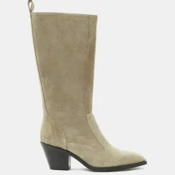 Femme Flattered Bottes en Velours de Cuir beiges - Talon 7 cm