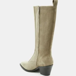 Femme Flattered Bottes en Velours de Cuir beiges - Talon 7 cm