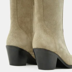 Femme Flattered Bottes en Velours de Cuir beiges - Talon 7 cm