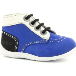 Enfant Kickers Bottillons Bébé en Velours de cuir bleu/blanc/noir
