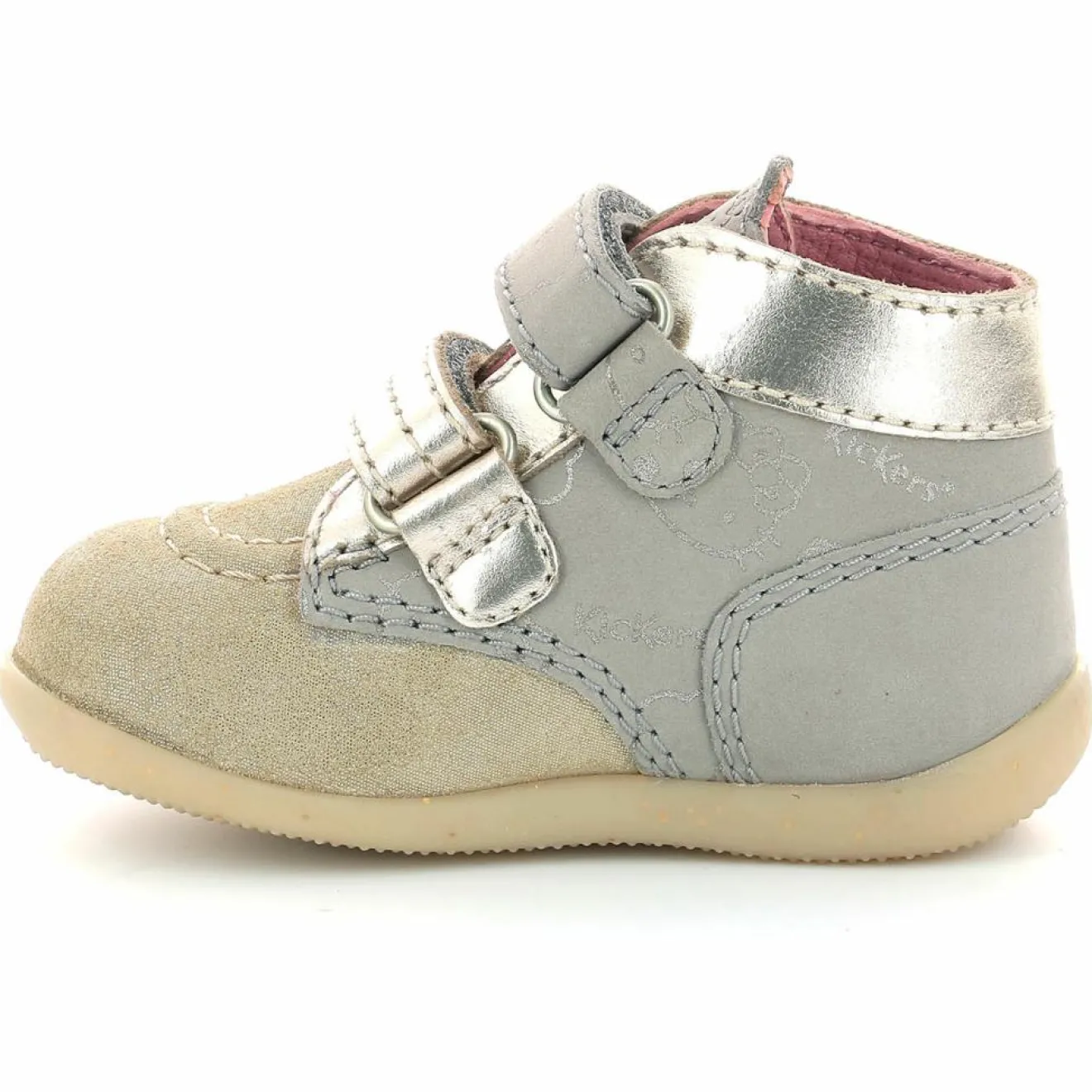 Enfant Kickers Bottillons en Cuir Bonkro-2 beige/doré