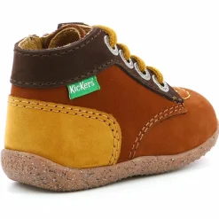 Enfant Kickers Bottillons en Cuir Bonzip-2 marron/camel tricolore