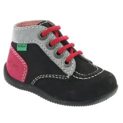 Enfant Kickers Bottillons en Velours de Cuir Bonbon noir/gris/fuchsia