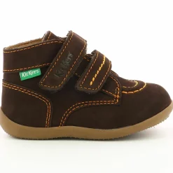 Enfant Kickers Bottillons en Velours de Cuir Bonkro marron foncé
