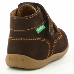 Enfant Kickers Bottillons en Velours de Cuir Bonkro marron foncé