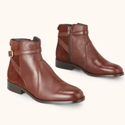 New Cosmoparis Bottines en Cuir bi-matière Varenne marron
