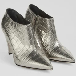 Hot L.K. Bennett Bottines en Cuir croco Talulla argentées - Talon 9 cm