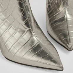 Hot L.K. Bennett Bottines en Cuir croco Talulla argentées - Talon 9 cm