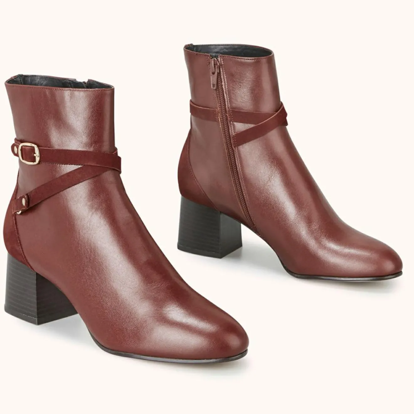 Femme Cosmoparis Bottines en Cuir et Velours de Cuir Zolana marron - Talon 5 cm