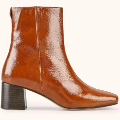 Femme Cosmoparis Bottines en Cuir légèrement verni Valonia marron - Talon 5 cm