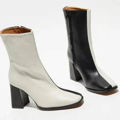 Femme Apologie Bottines en Cuir Nicole bicolore noir/beige - Talon 8,5 cm