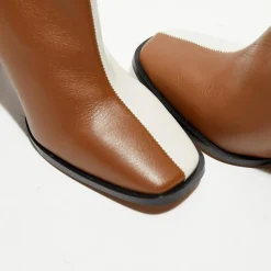 Femme Apologie Bottines en Cuir Nicole bicolore beige/camel - Talon 8,5 cm