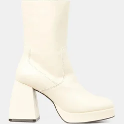 Femme Galeries Lafayette Bottines en Cuir plateforme beiges - Talon 9 cm