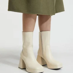 Femme Galeries Lafayette Bottines en Cuir plateforme beiges - Talon 9 cm