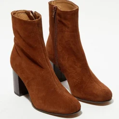 Outlet Apologie Bottines en Velours de Cuir Ginny camel - Talon 7,5 cm