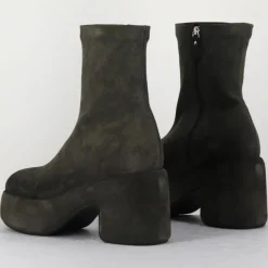 Femme Vic Matie Bottines en Velours de Cuir grises - Talon 8 cm