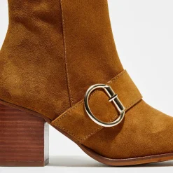 Femme Apologie Bottines en Velours de Cuir Laly camel - Talon 6 cm