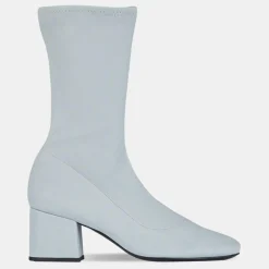 Online By Far Bottines en Velours de Cuir Maya bleues - Talon 6,5 cm