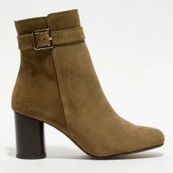 Femme Apologie Bottines en Velours de Cuir Pia kaki - Talon 7,5 cm