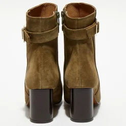 Femme Apologie Bottines en Velours de Cuir Pia kaki - Talon 7,5 cm