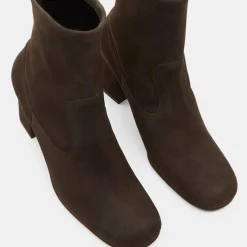 Femme Avril Gau Bottines en Velours de Cuir marron - Talon 8 cm