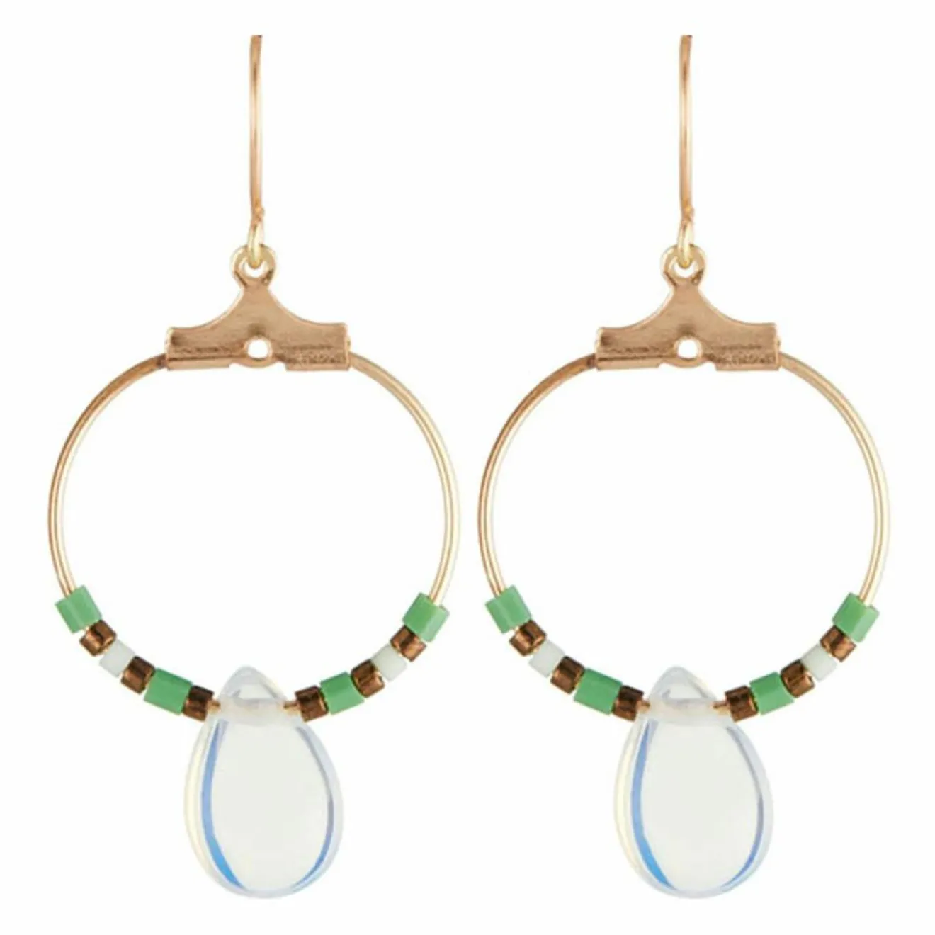 Hot Moonstone Boucles d'oreilles Anna Pierre de Lune blanche en laiton doré