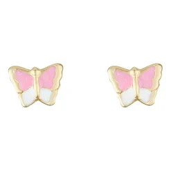 Hot Instant d'Or Boucles d'oreilles enfant Papillon Amoureux Email or jaune