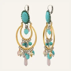 Femme Reminiscence Boucles d'oreilles Lucky Charms Jade, Quartz Amazonite, Howlite & Cristal Swarovski dorées