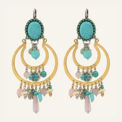 Femme Reminiscence Boucles d'oreilles Lucky Charms Jade, Quartz Amazonite, Howlite & Cristal Swarovski dorées
