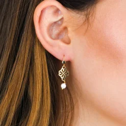 Femme Nilaï Paris Boucles d'oreilles Moïra en Laiton doré & Perle