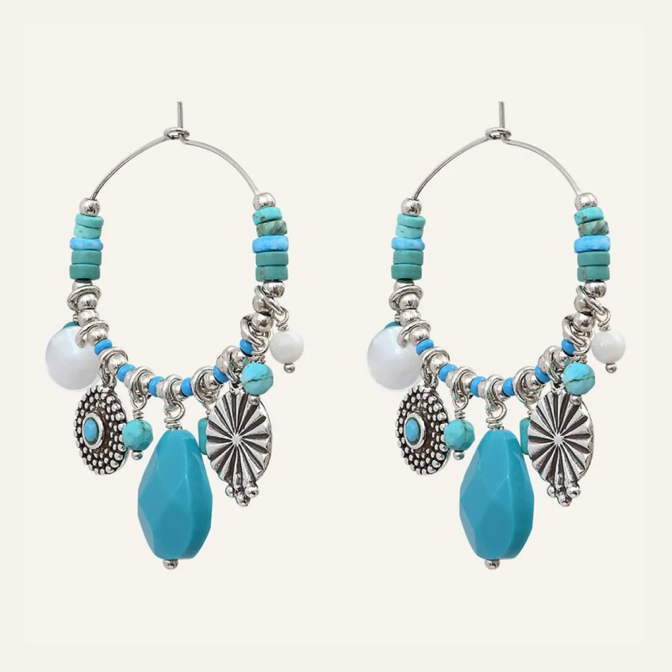 Femme Reminiscence Boucles d'oreilles Positano multipierres argenté/turquoise
