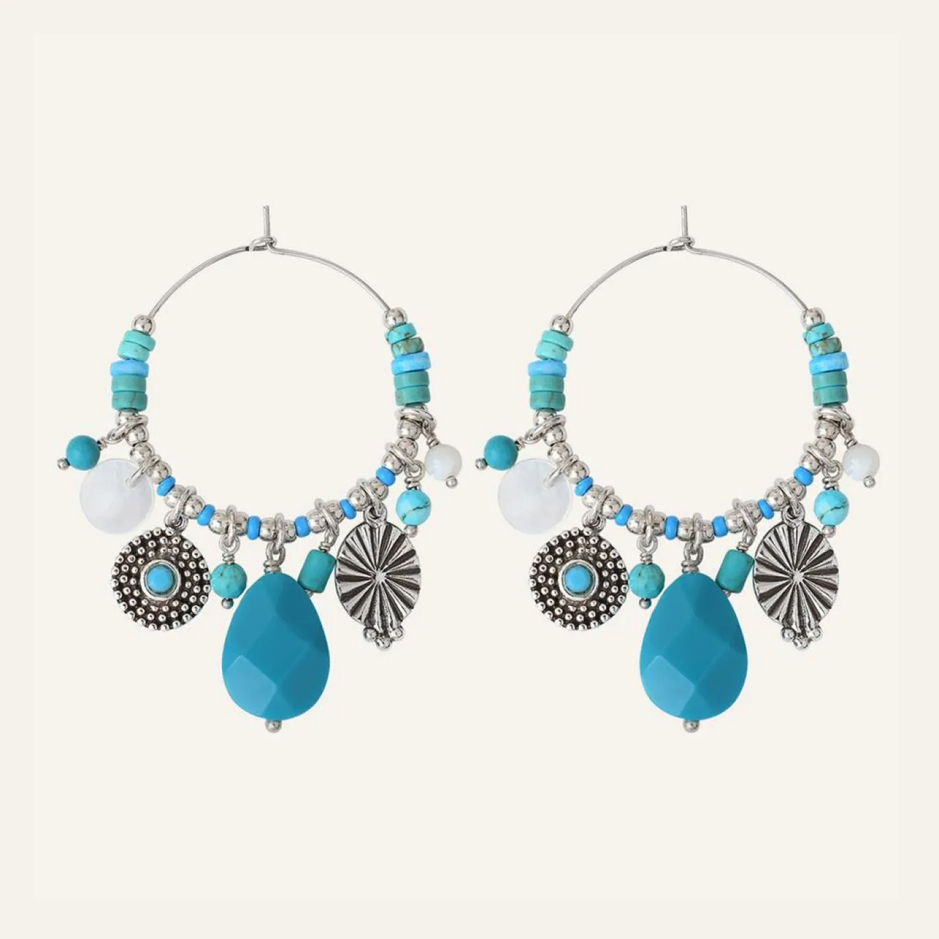 Femme Reminiscence Boucles d'oreilles Positano multipierres argenté/turquoise