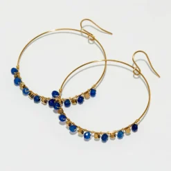 Femme Moonstone Boucles d'Oreilles Roberta Jade bleu en laiton doré