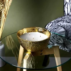 Outlet Home Deco Factory Bougie Parfumée Martelée dorée - 5 méches - 21x9.5x21 cm