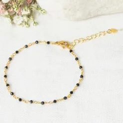 Femme Moonstone Bracelet Elisa Jade noire en laiton doré