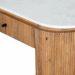 Sale Bois & Chiffons Bureau 2 tiroirs plateau marbre blanc Manguier Kfir II Marron - 140x42x76 cm