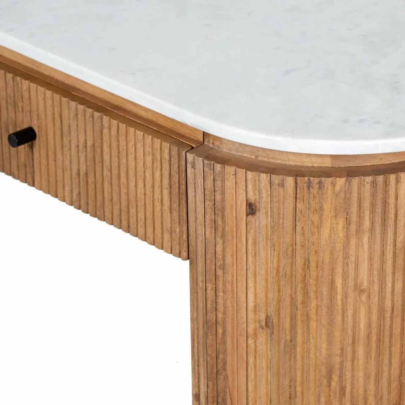 Sale Bois & Chiffons Bureau 2 tiroirs plateau marbre blanc Manguier Kfir II Marron - 140x42x76 cm