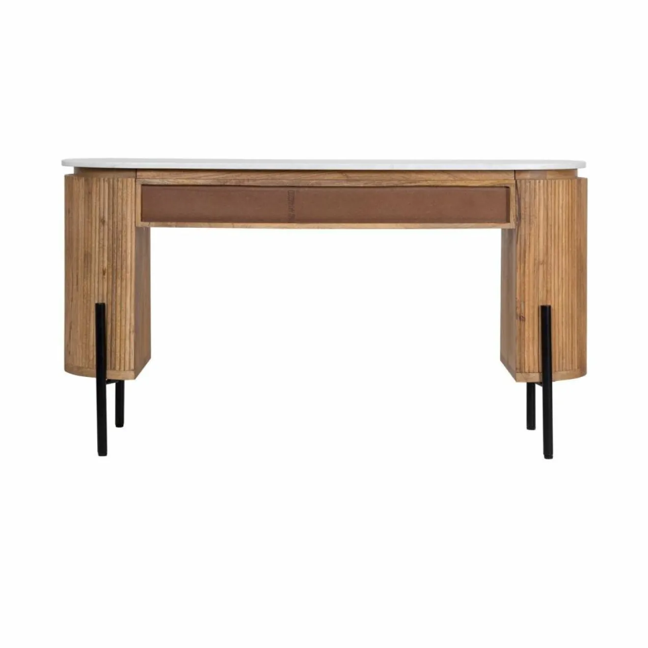 Sale Bois & Chiffons Bureau 2 tiroirs plateau marbre blanc Manguier Kfir II Marron - 140x42x76 cm