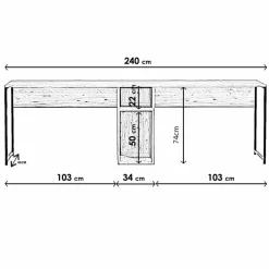 Wooden Art Bureau ikili calisma chêne - 240x74x60 cm
