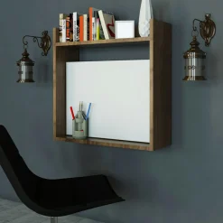 Wooden Art Bureau Laptop blanc/bois - 60x20x60 cm