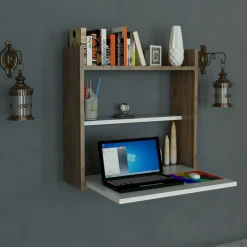 Wooden Art Bureau Laptop blanc/bois - 60x20x60 cm