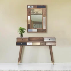 Bois & Chiffons Bureau multi-matériaux peau de vache bois sculpté Naturel - 130x45x88 cm