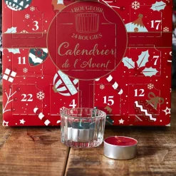 Home Deco Factory Calendrier de l'avent Photophores & Bougies Parfumées rouge - 21.7x37x4.2 cm