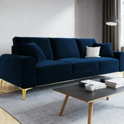 Mazzini Sofas Canapé 3 places velours madara bleu roi - 222x102x90 cm