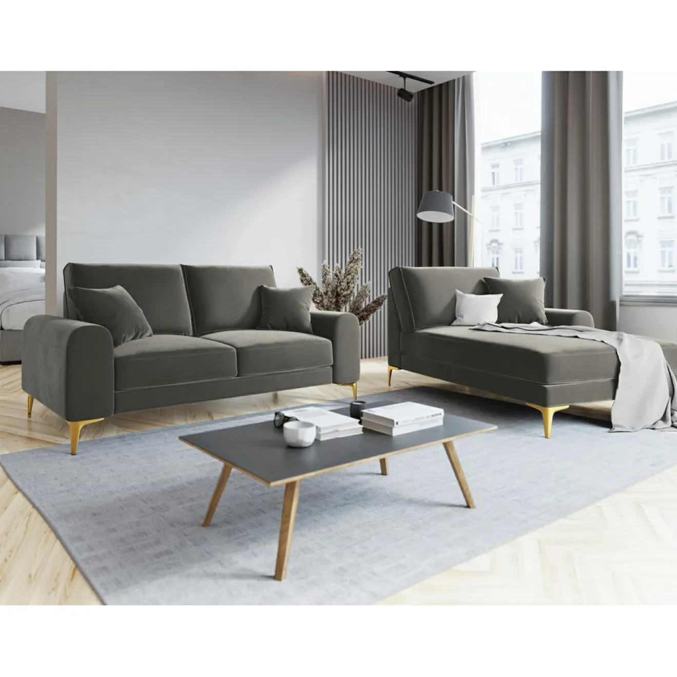 Mazzini Sofas Canapé 2 places velours madara gris - 172x102x90 cm